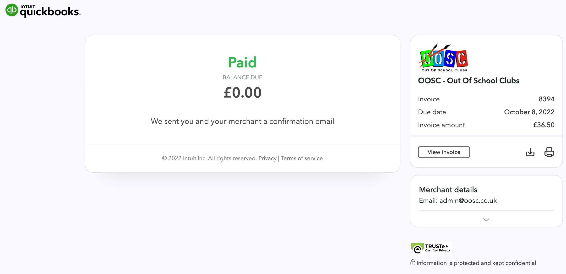 Paid Invoice Screen